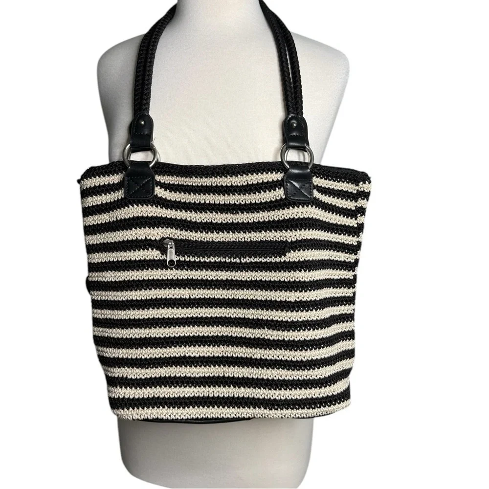 The Sak Black and White Crochet Collection Hobo Handbag